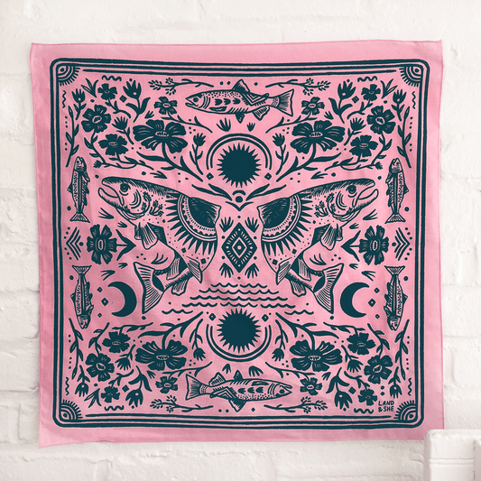 Salmon In Spring Bandana: 21x21 inches