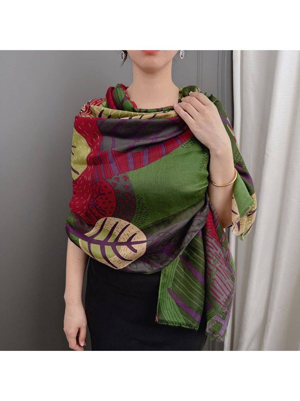 Scarvii - Abstract Botanical Patchwork Scarf: Black