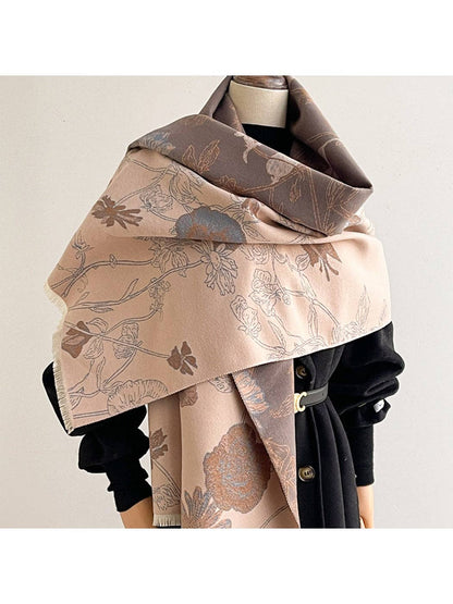 Scarvii - Reversible Botanical Jacquard Shawl: Blue