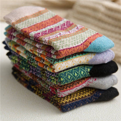Rufia - 5 Pairs Bohemian Style Wool-Blend Socks