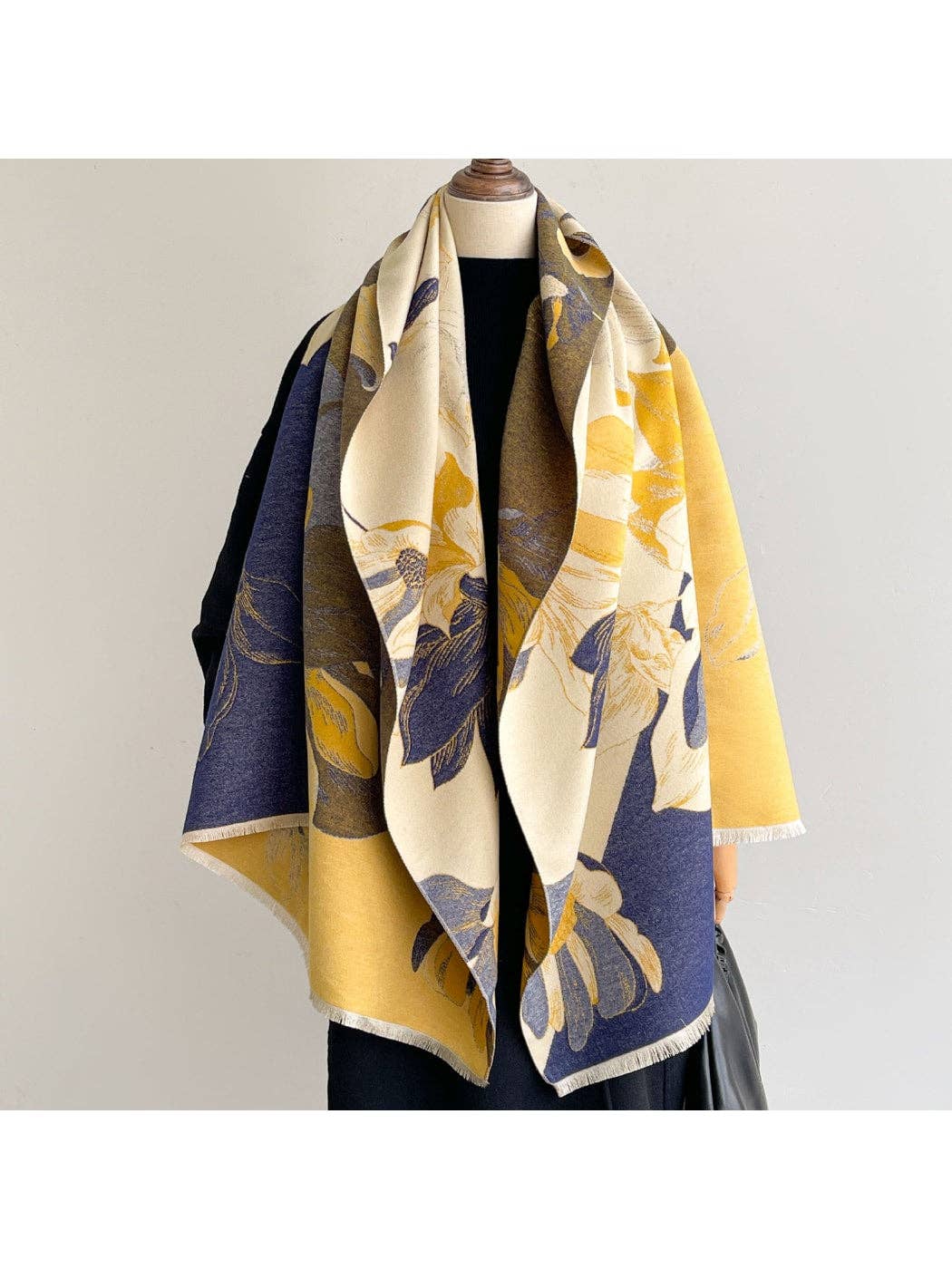 Scarvii - Reversible Camellia Jacquard Shawl: Yellow
