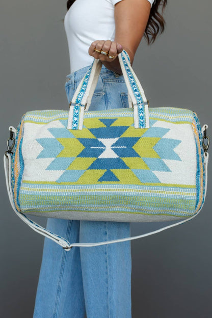 Cream, Blue & Lime Western Duffel