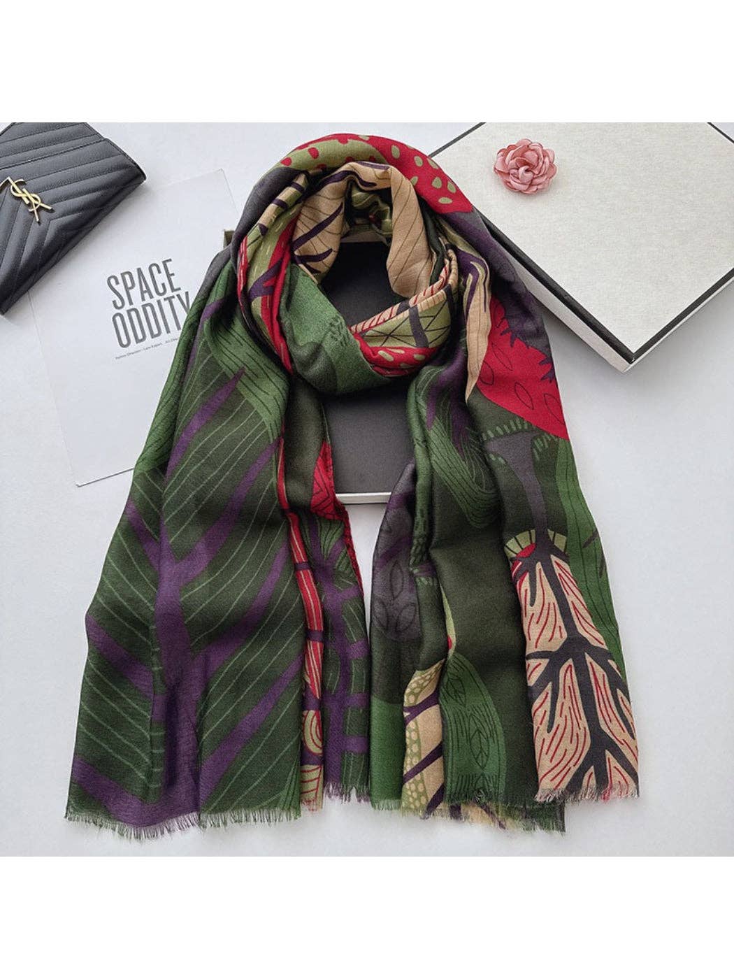 Scarvii - Abstract Botanical Patchwork Scarf: Black