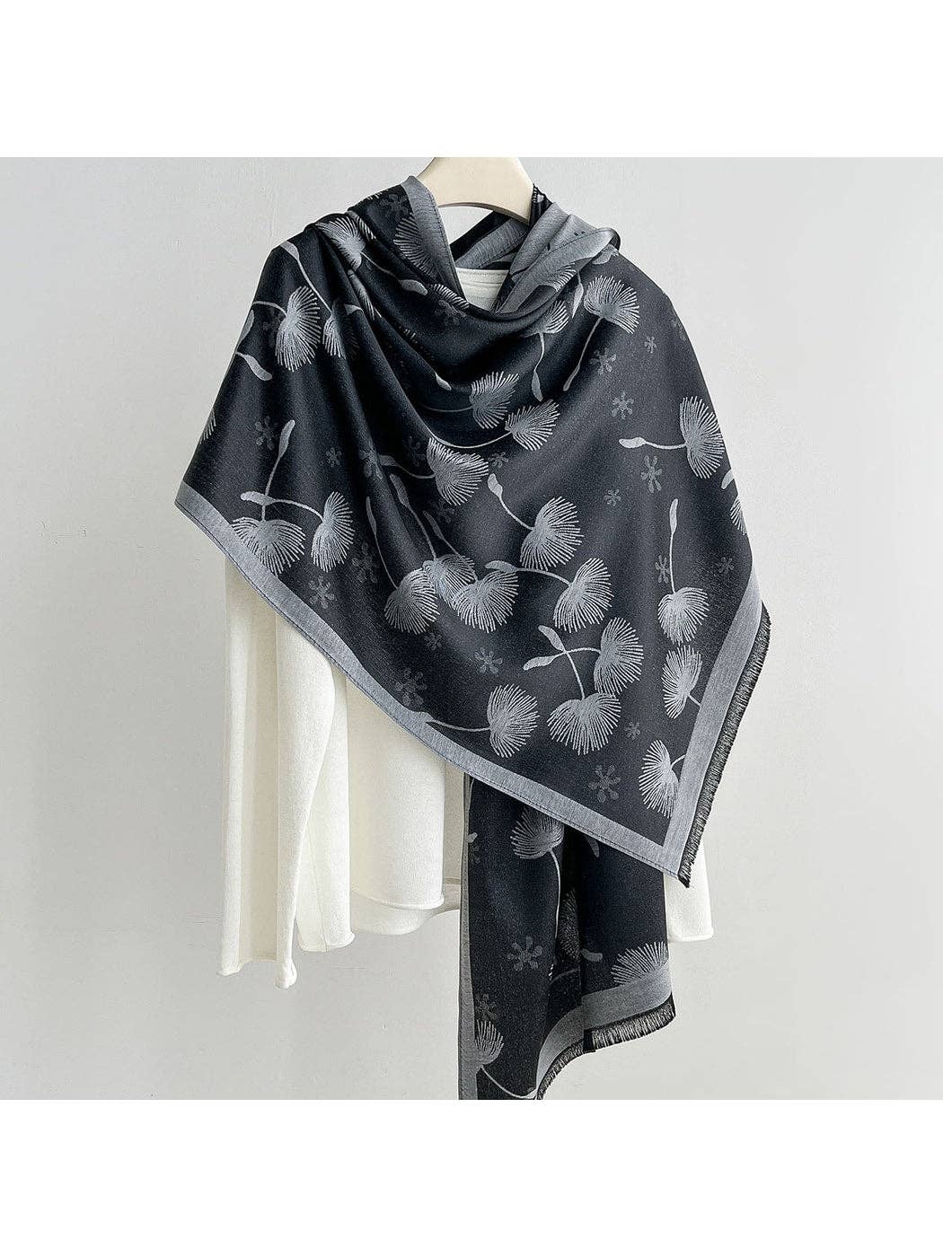 Scarvii - Elegant Dandelion Print Summer Wrap Scarf: Navy