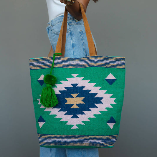 Green, Lt. Pink & Blue Western Tote
