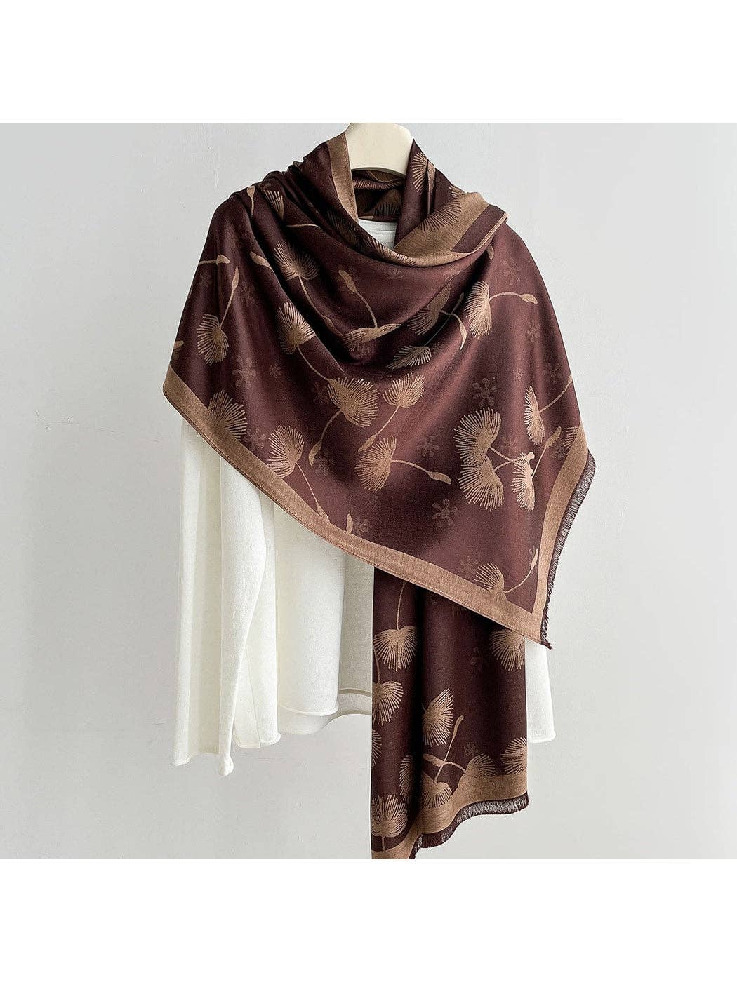 Scarvii - Elegant Dandelion Print Summer Wrap Scarf: Navy