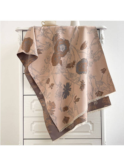 Scarvii - Reversible Botanical Jacquard Shawl: Blue