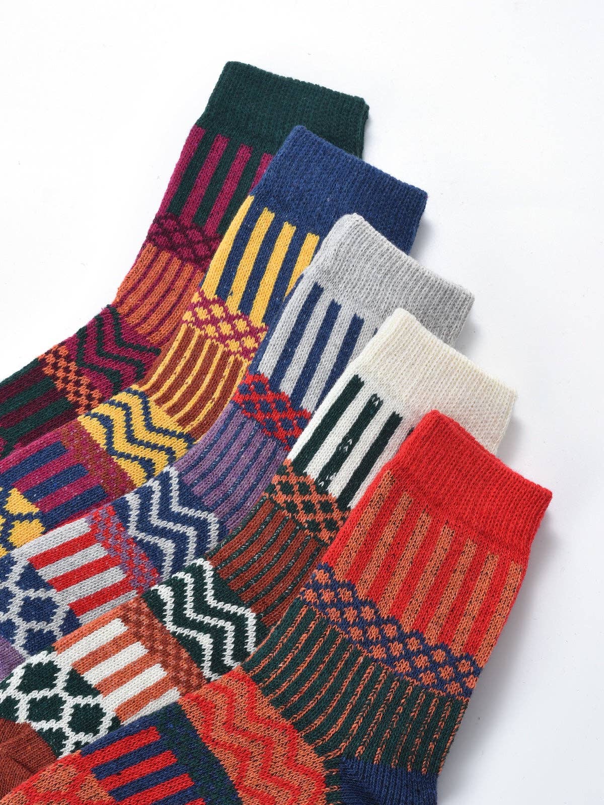 Rufia - 5 Pairs Bohemian Wool-Blend Socks Set: 7028 / ONE SIZE