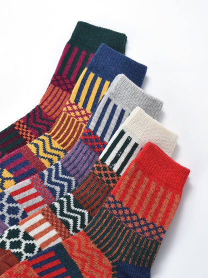 Rufia - 5 Pairs Bohemian Wool-Blend Socks Set: 7028 / ONE SIZE