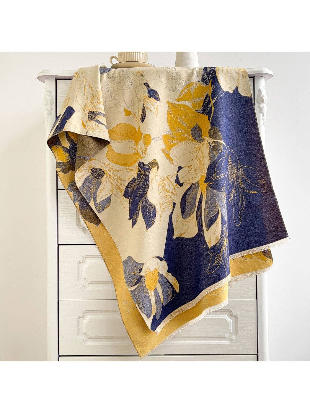 Scarvii - Reversible Camellia Jacquard Shawl: Yellow