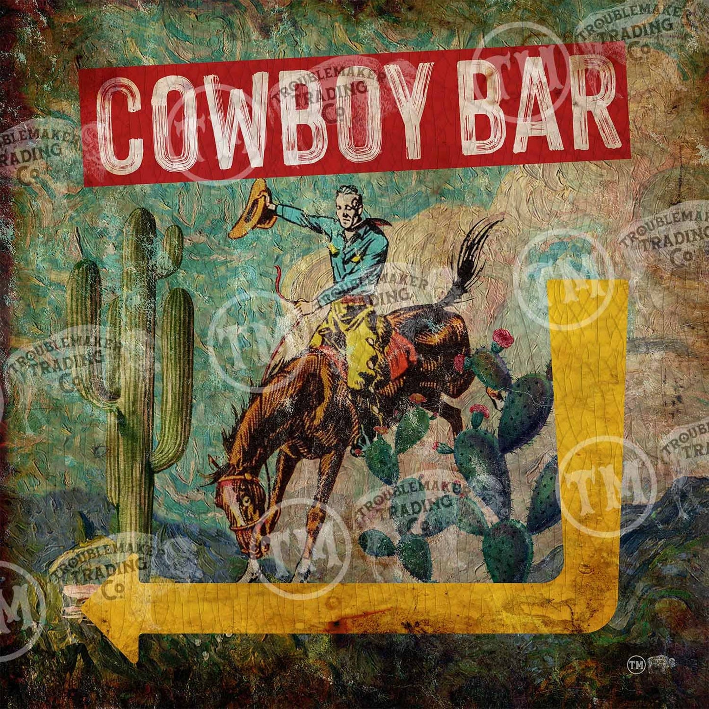 Cowboy Bar Square Art Print on Canvas: Extra Small - 10"