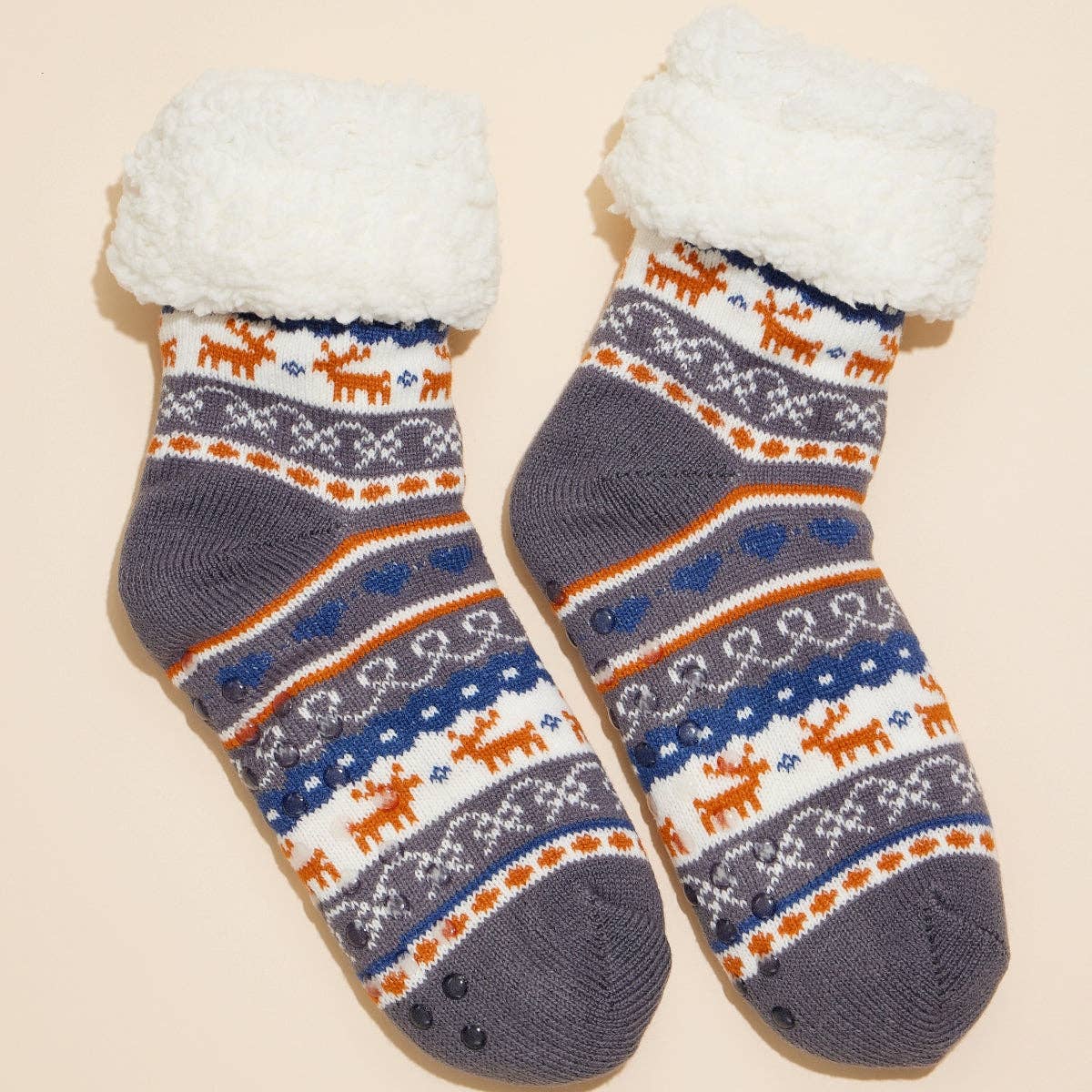 Christmas Reindeer Sherpa-Lined Cozy Socks | Assorted Pack of 4: Gray / One / 4DS98010