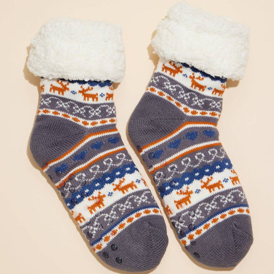 Christmas Reindeer Sherpa-Lined Cozy Socks | Assorted Pack of 4: Gray / One / 4DS98010