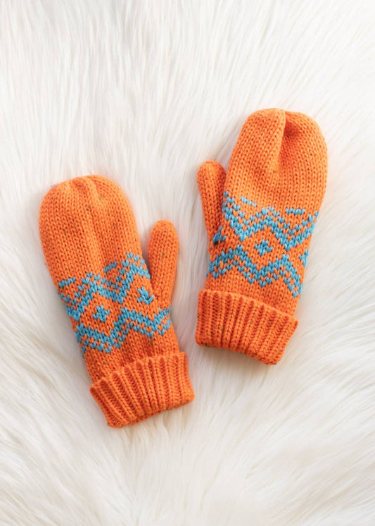Orange & Blue Patterned Fleece-Lined Mittens