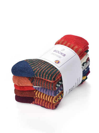Rufia - 5 Pairs Bohemian Wool-Blend Socks Set: 7028 / ONE SIZE