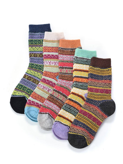 Rufia - 5 Pairs Bohemian Style Wool-Blend Socks