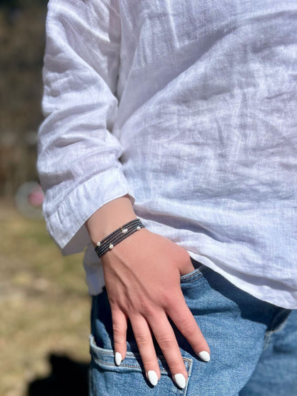 Steel Grey 2-in-1 Seed Bead & Freshwater Pearl Bracelet/Necklace