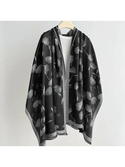 Scarvii - Elegant Dandelion Print Summer Wrap Scarf: Navy