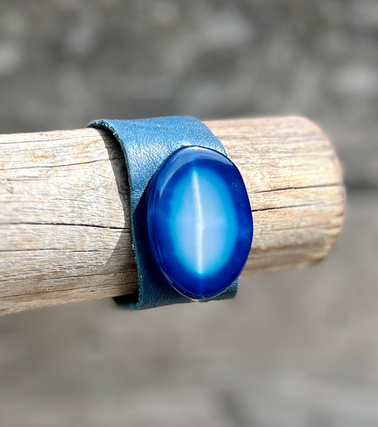Blue Leather Cuff with Blue Faded Stone