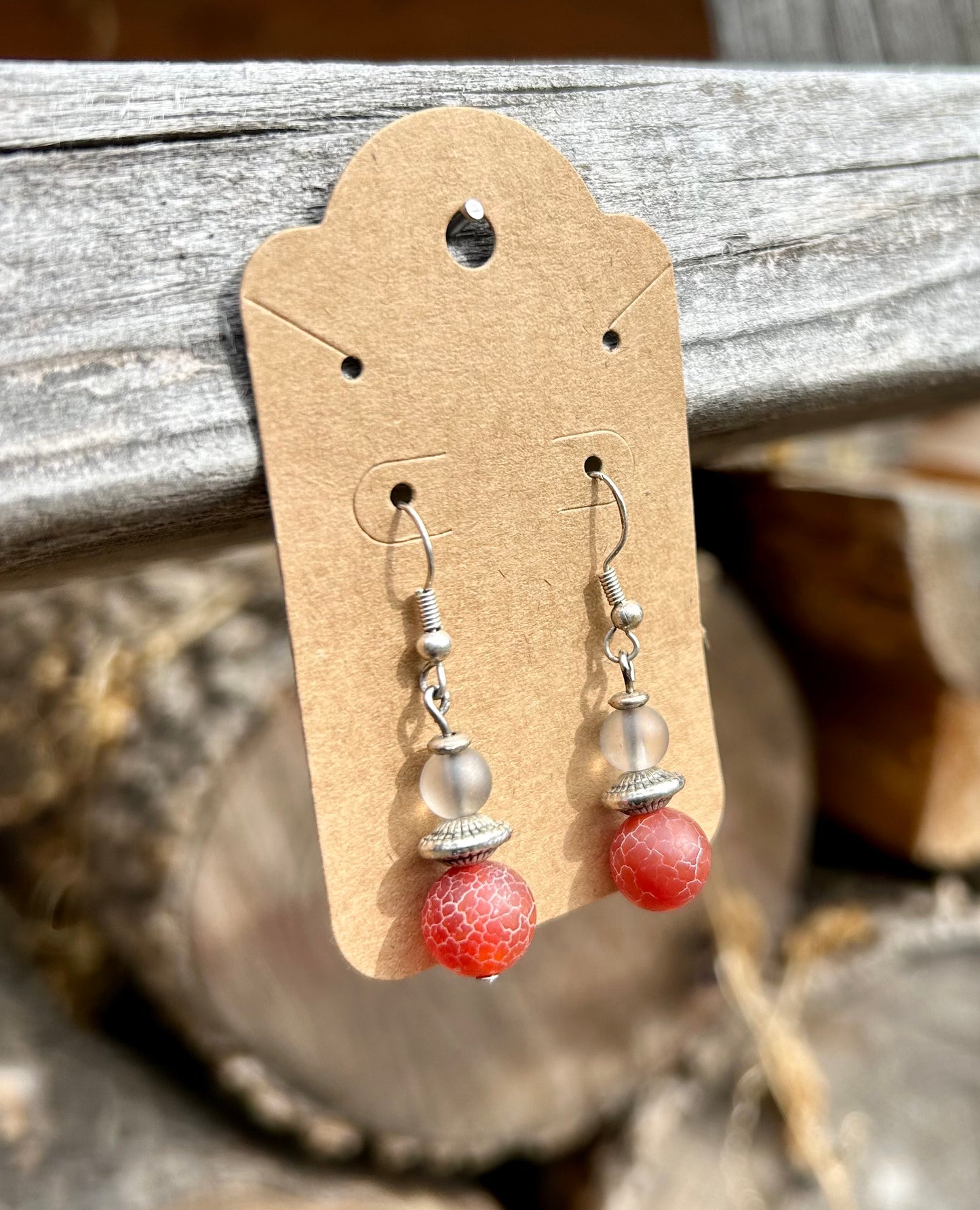 Rustic Red & Silver Disco Ball Earrings